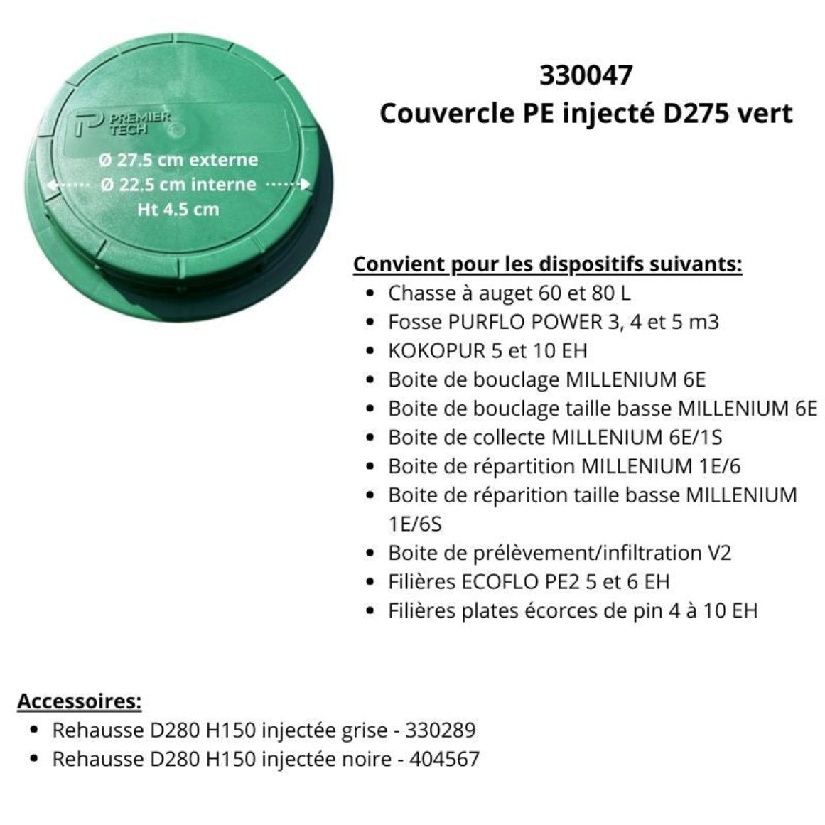 Liste des installations et accessoires compatibles